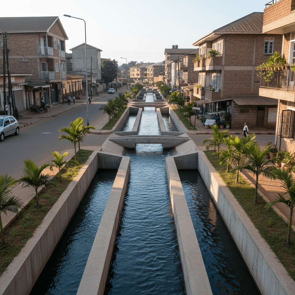 Well-maintained drainage infrastructure protecting urban neighborhood