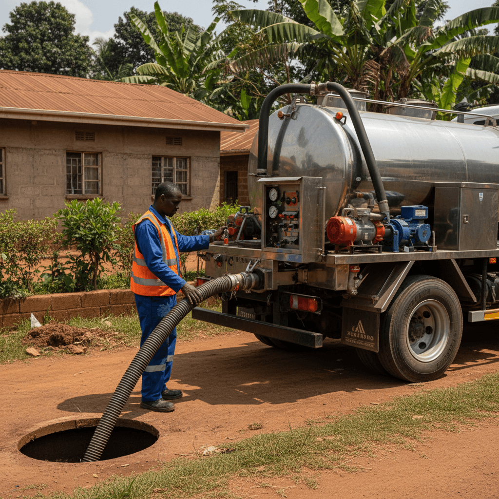 Professional pit emptying truck operator performing emptying service