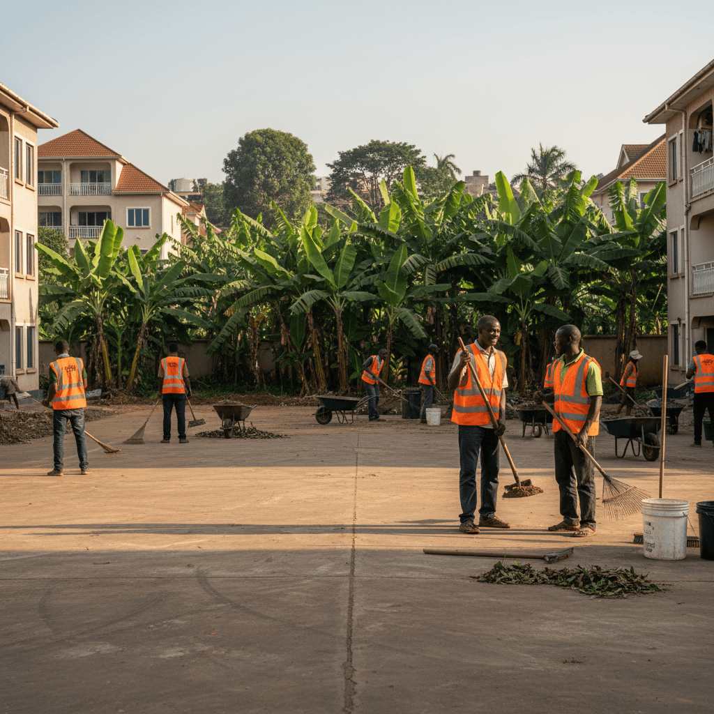 Road and compound cleaning service in progress