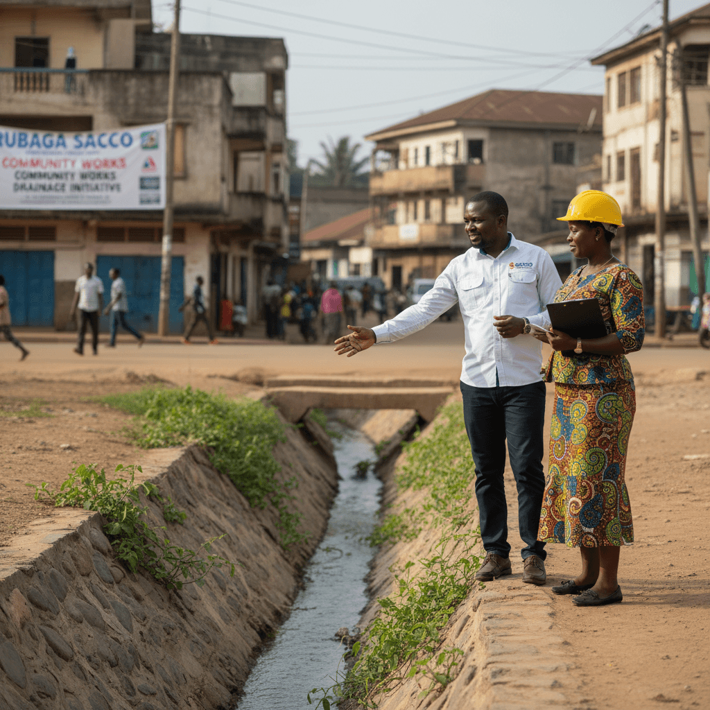 SACCO team coordinating with community on drainage maintenance
