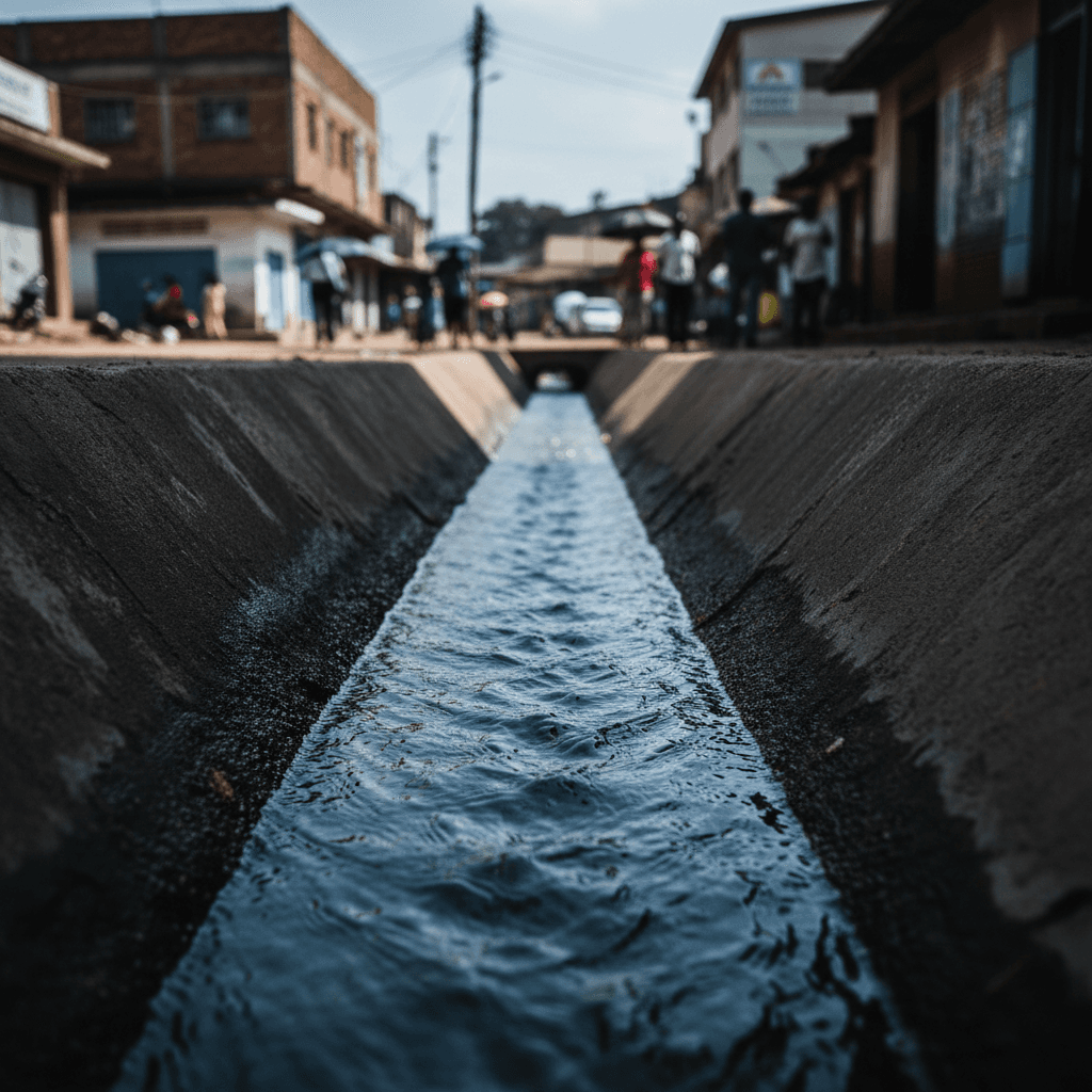 Clear water flowing through properly maintained drainage channel
