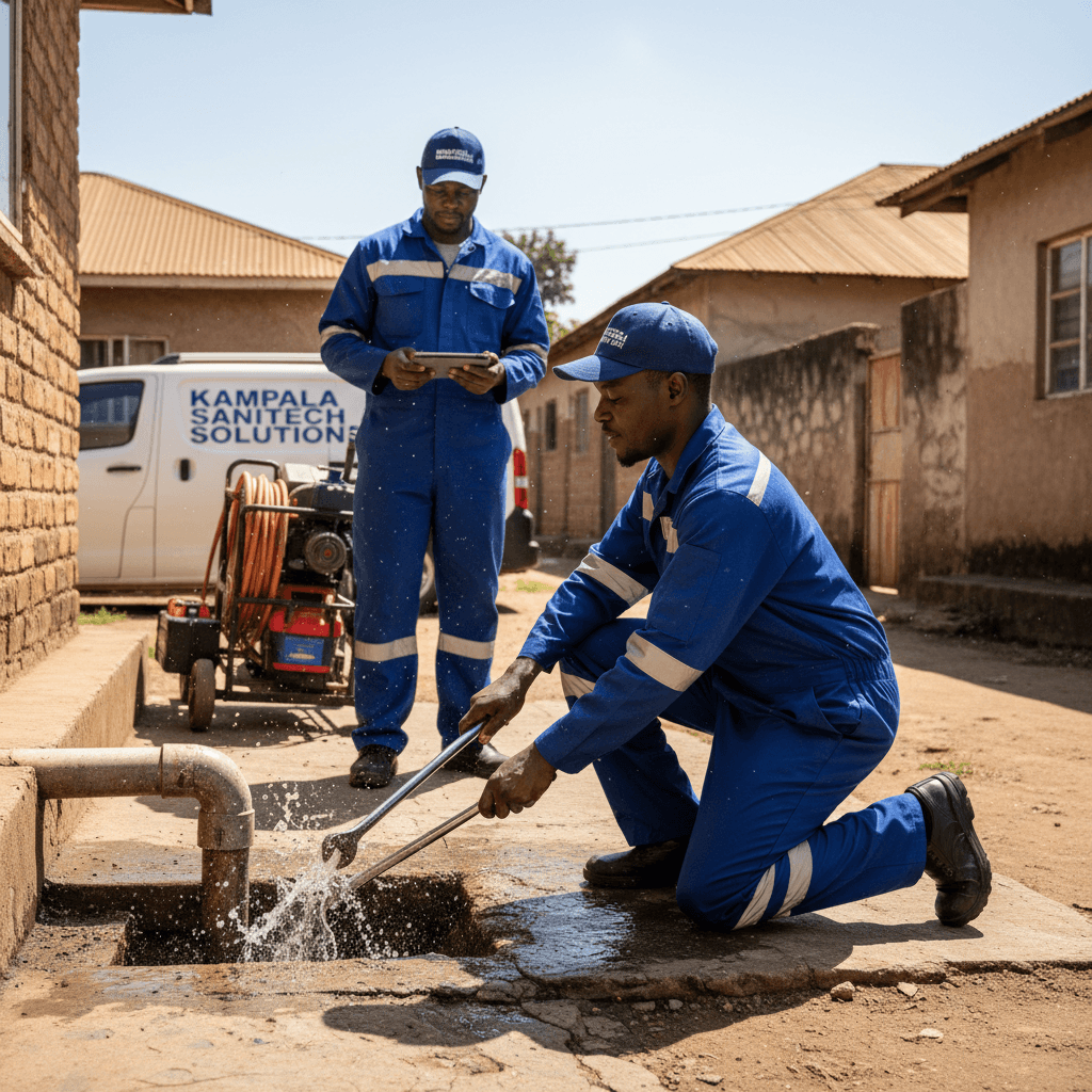 Emergency response team addressing urgent sanitation facility issue