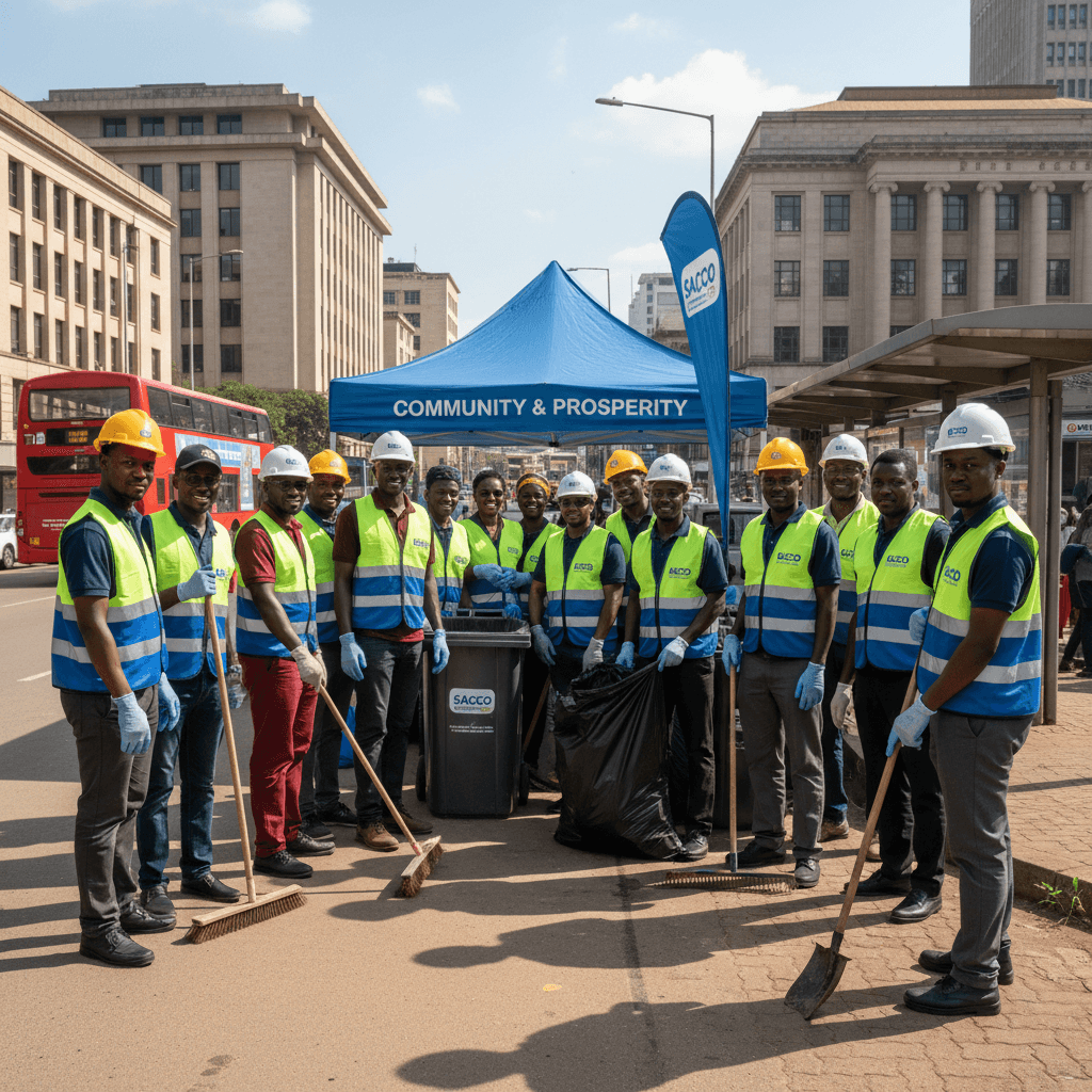 SACCO team collaborating on community sanitation work