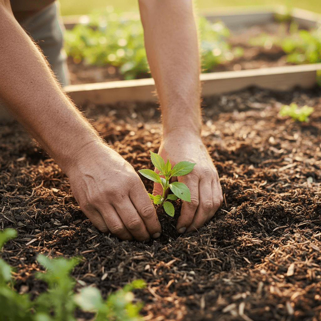 Native plant installation in garden bed
